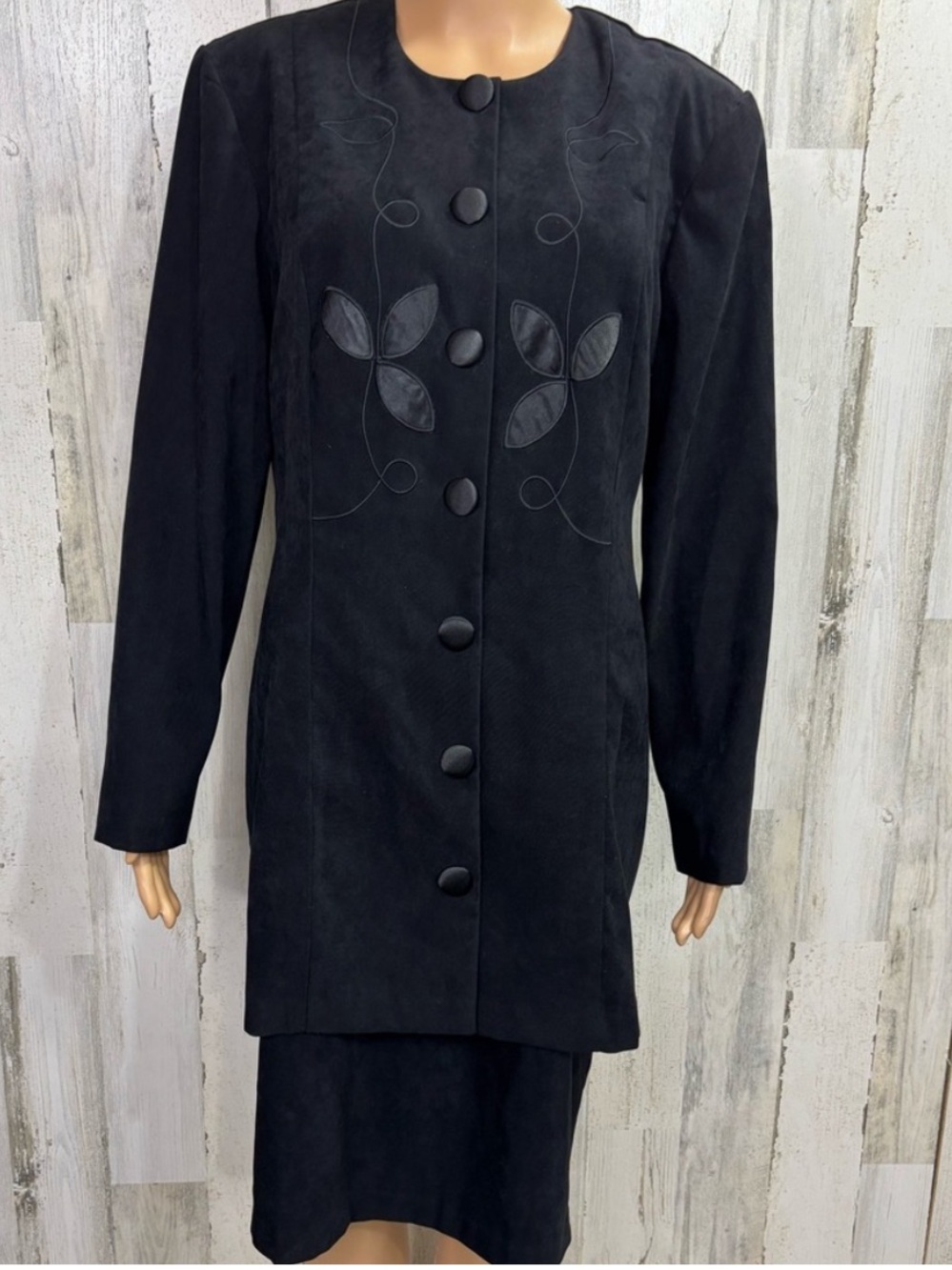 Ultra Dress‎ Vintage Black Embroidered Microsuede Popover Dress